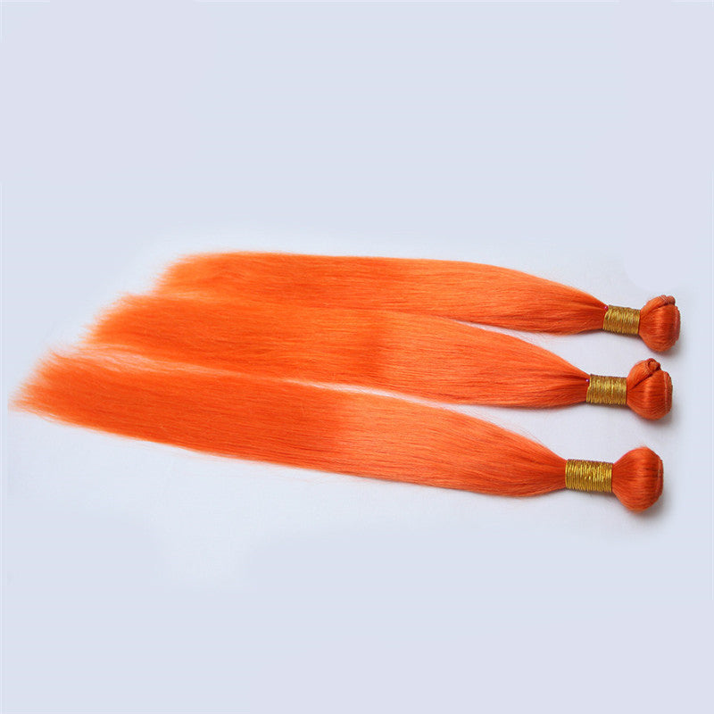 Oranje steile human hair extensions