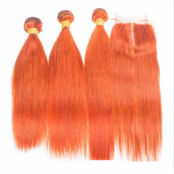 Oranje steile human hair extensions